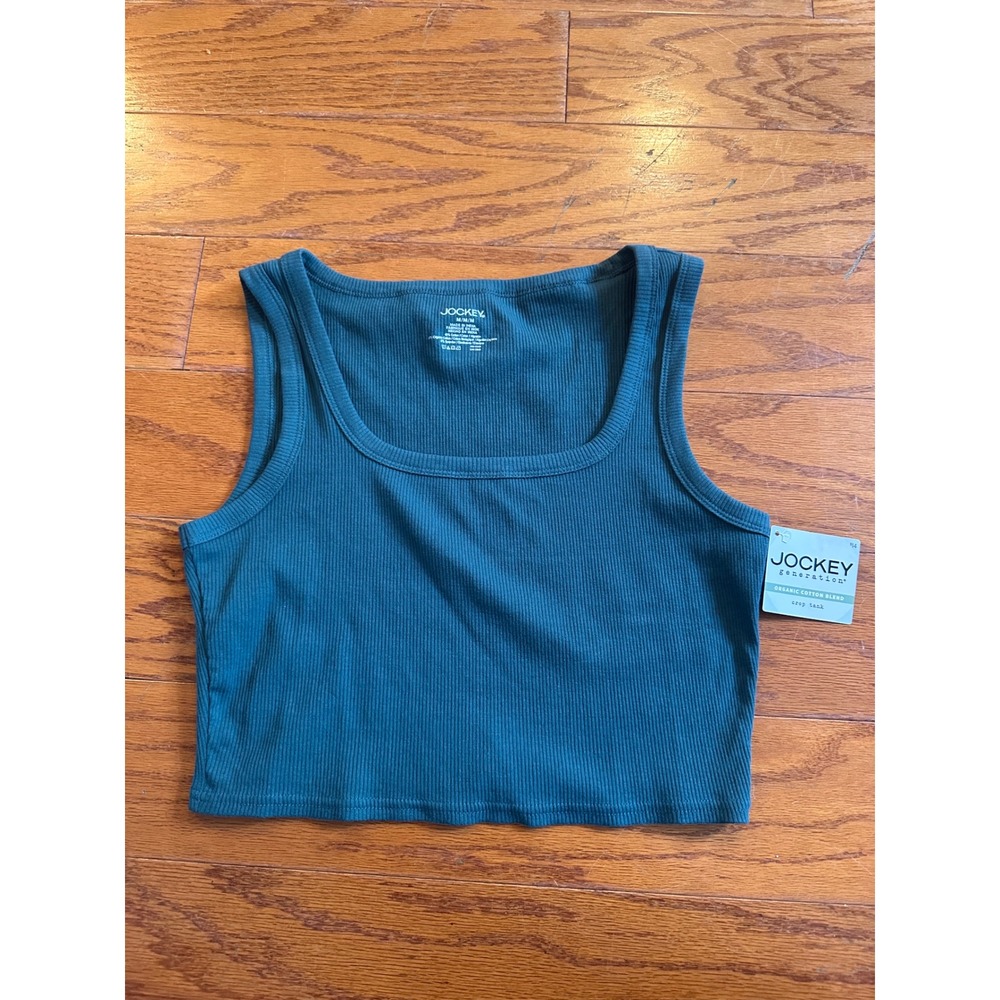 Jockey Generation Womens Organic Cotton Blend Ribbed Crop Tank Top Teal Blue M